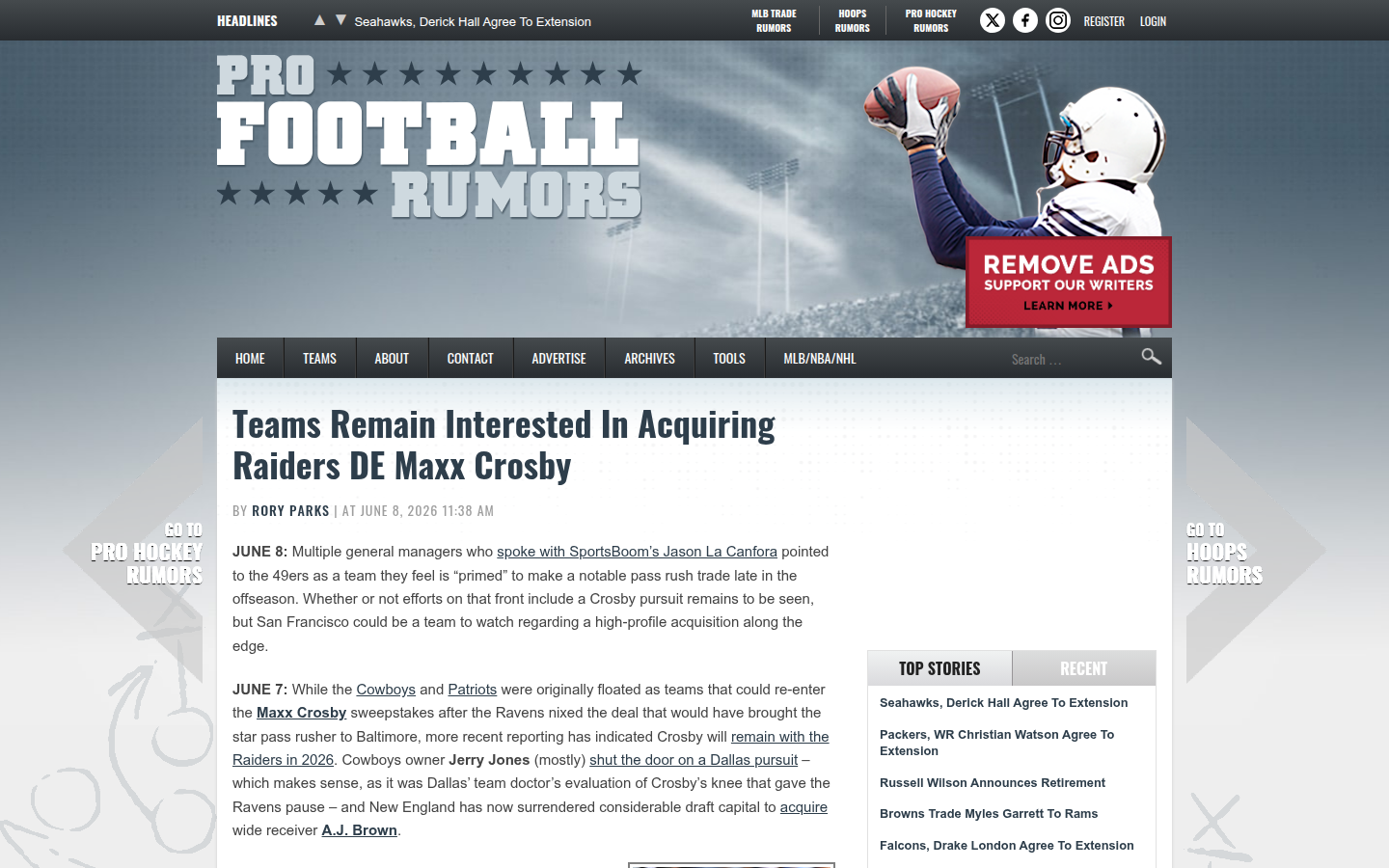 Pro Football Rumors proof screenshot