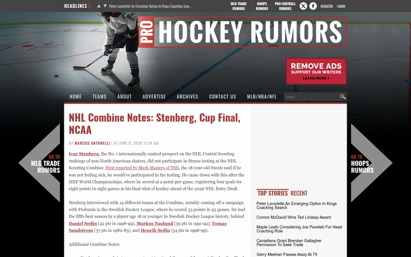 Pro Hockey Rumors proof screenshot