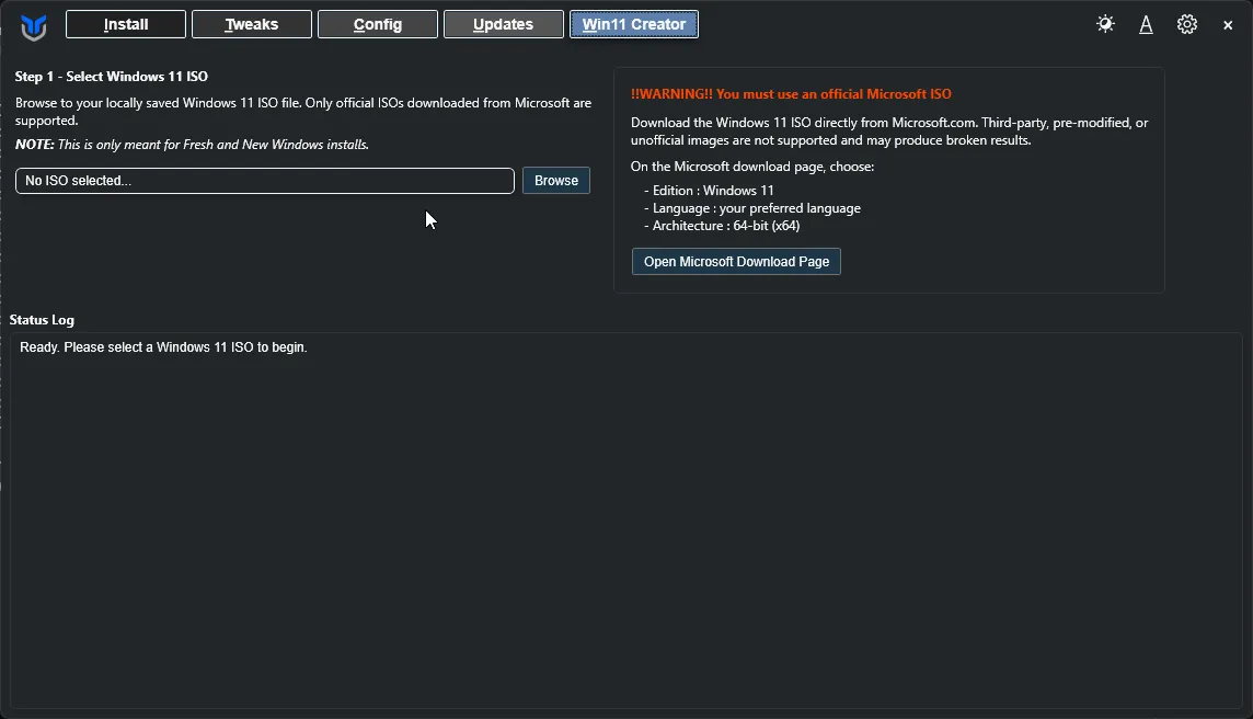 Winutil Win11 Creator interface